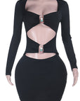 European Style Long Sleeve Hollow Bodycon Dress