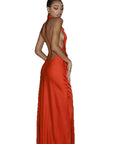 Backless Satin Halter Dress for Women