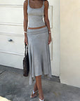 Asymmetrical Sleeveless Crop Top and Ruffled Skirt Set