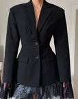Elegant Waist-Defined Lace Blended Blazer