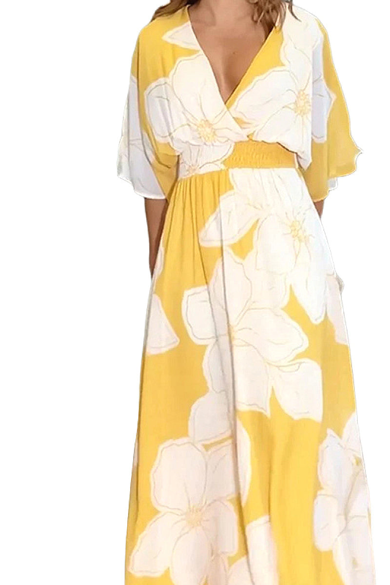 Floral Print V-Neck A-Line Maxi Dress