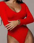 Sexy Slim Fit V-Neck Long Sleeve Bodysuit