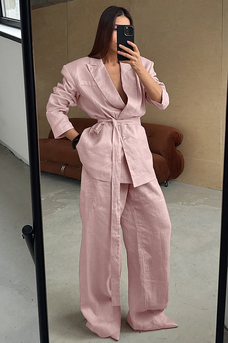 Stylish Cotton-Linen Suit Set for Commuting