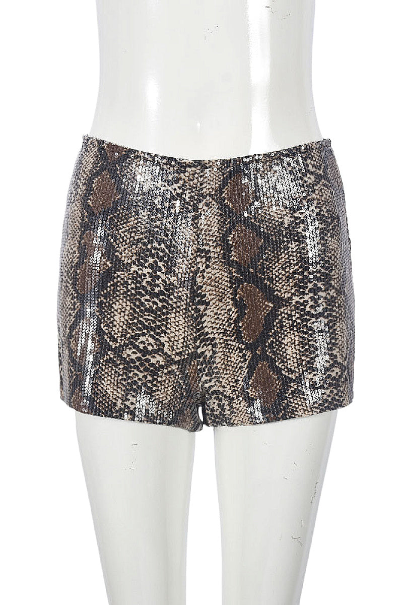 Leopard Print Sequin Women's Casual Shorts