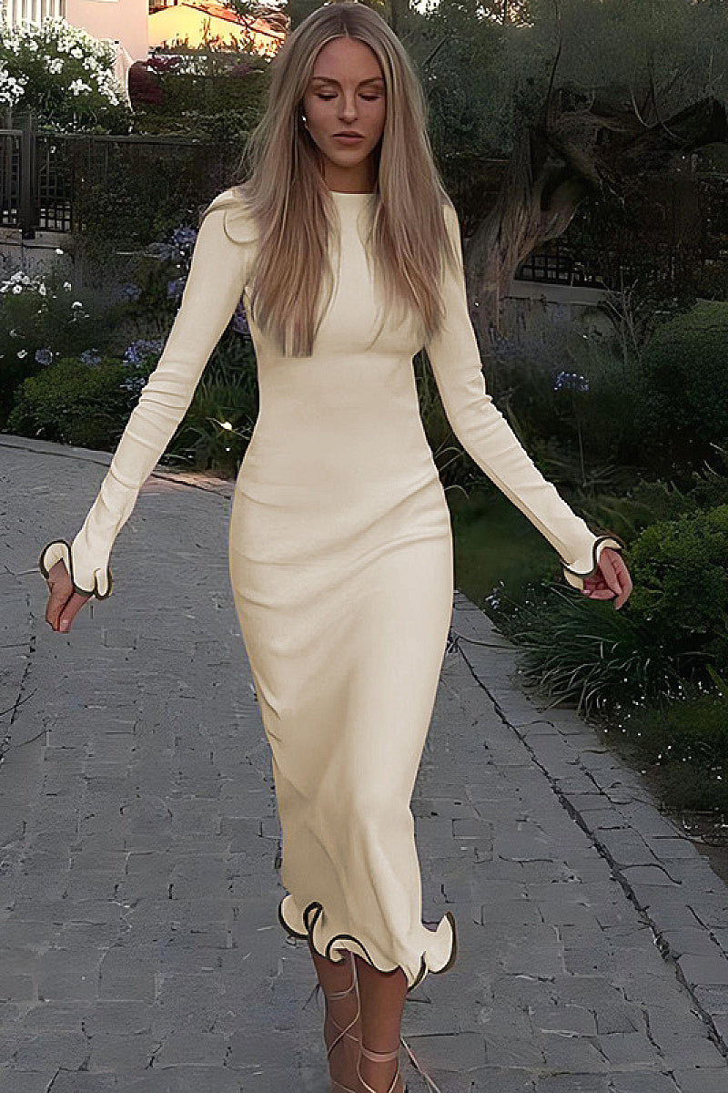 Stylish Women's Long Sleeve Dress with Ruffle Hem
