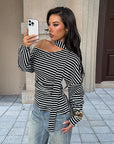Fashion Striped Asymmetrical Long Sleeve T-Shirt