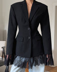 Elegant Waist-Defined Lace Blended Blazer