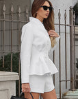 Stylish White V-Neck Long Sleeve Suit Set