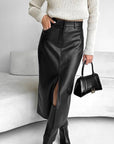 Chic Black Matte Faux Leather Skirt for Women