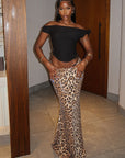 Leopard Print Sequin Layered Skirt for Women