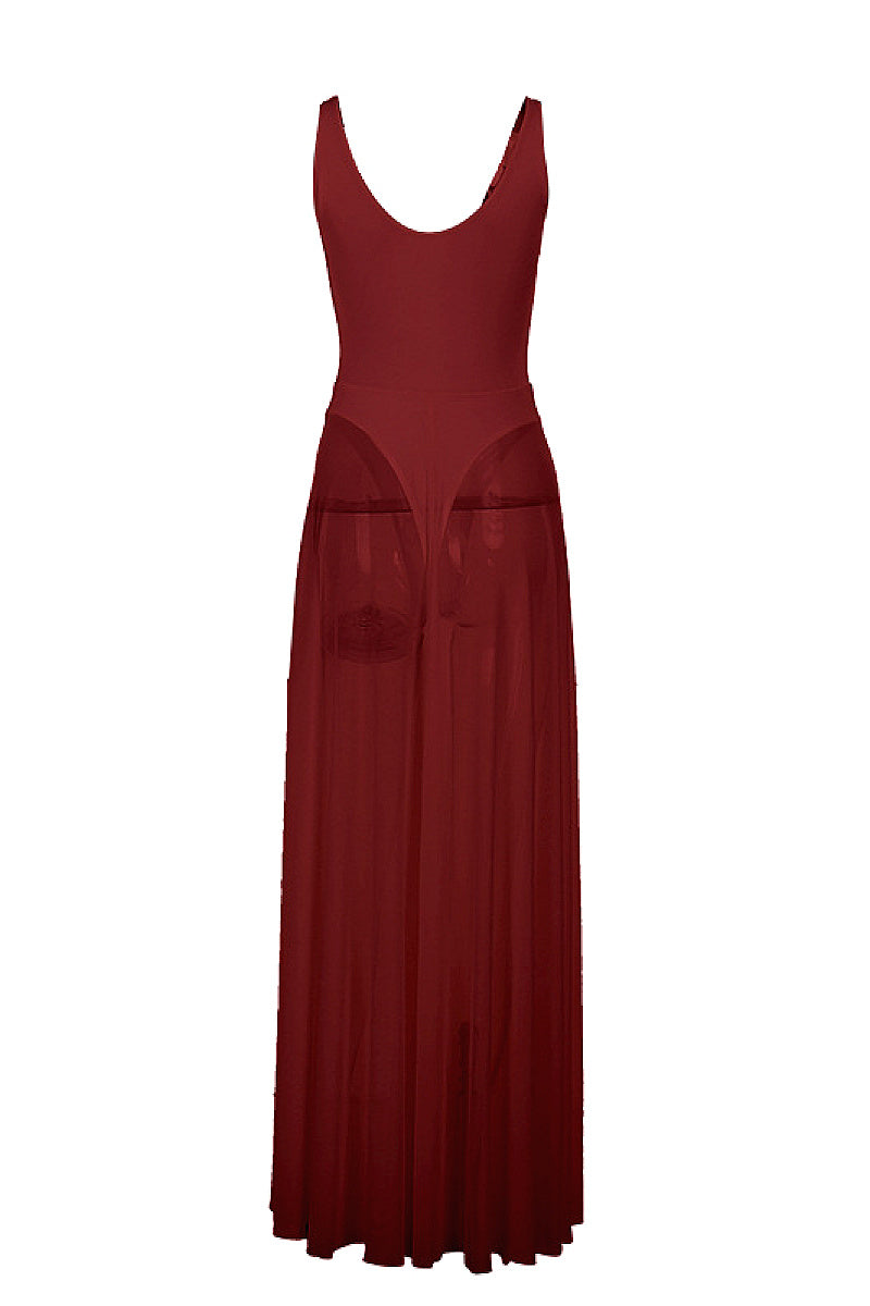 Elegant Long Dress with Sheer A-Line Design