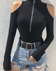 High Neck Zipper Long Sleeve Bodysuit