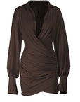 Sexy Deep V Neck Pleated Bodycon Dress