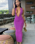New Women's Deep V Neck Long Dress