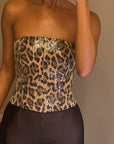 High Waist Leopard Print Sequin Crop Top