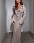 Shiny V-Neck Long Sleeve Bodycon Dress
