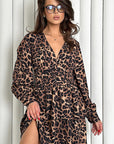 European Style Leopard Print Ruffled Dress