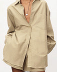 Chic Cotton-Linen Long Sleeve Shirt and Shorts Set
