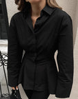 Brown Waist-Defined Pleated Shirt for Women