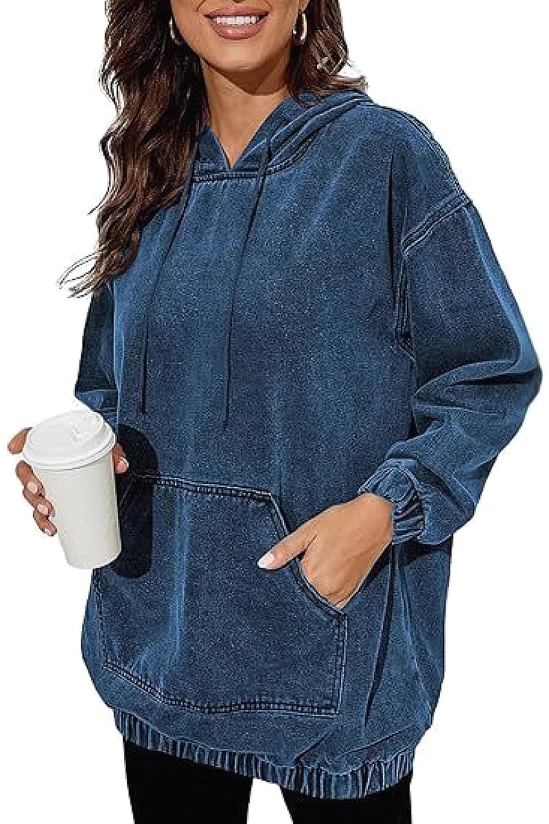 Vintage Washed Hooded Sweatshirt for Casual Wear