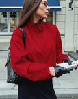 Stylish Red Stand Collar Zipper Windbreaker