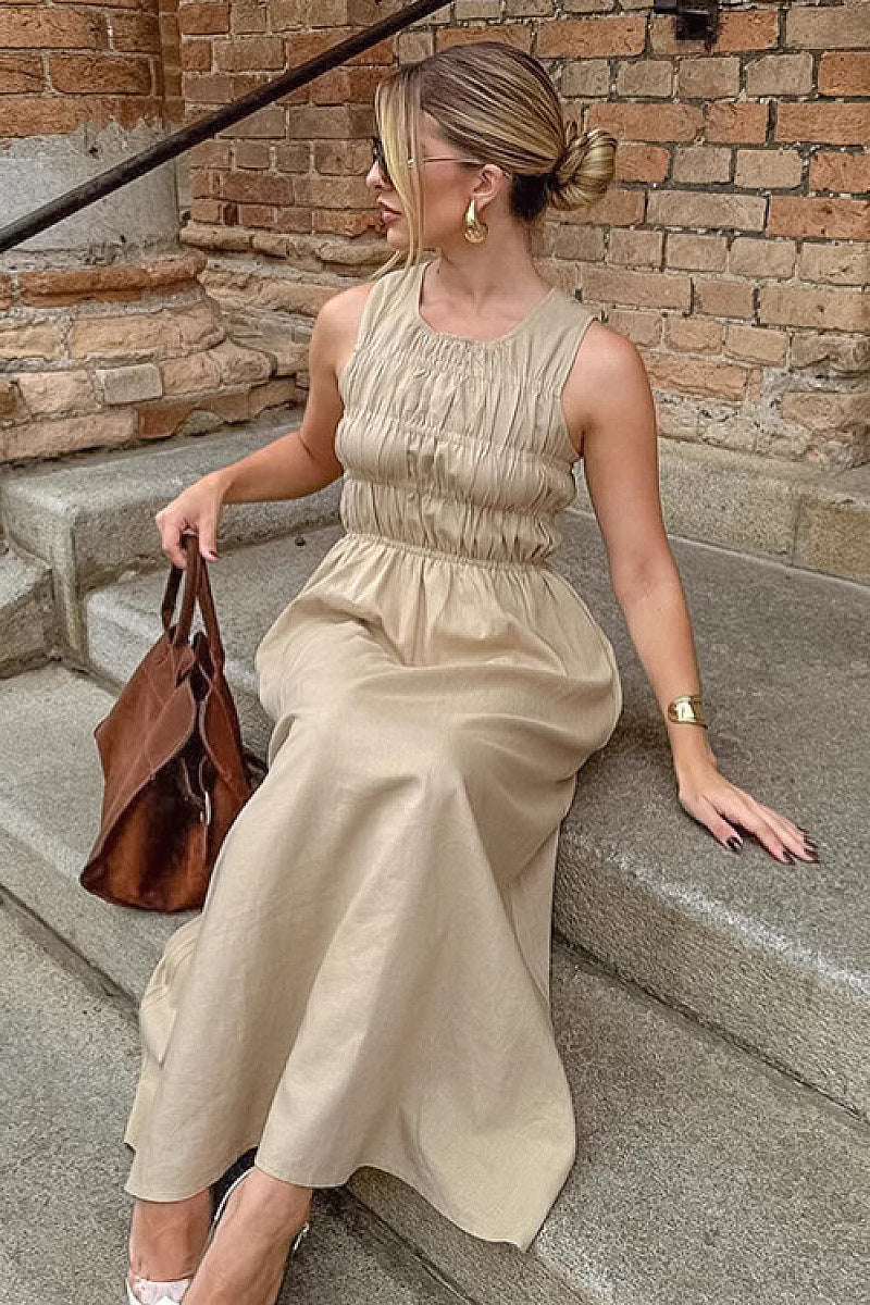 Elegant French Style Khaki A-Line Dress