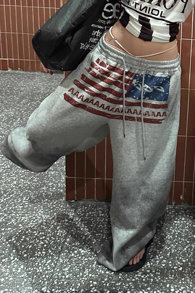 Sexy American Flag Print Drawstring Pants
