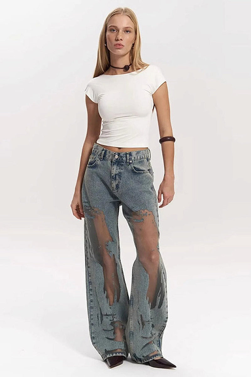Y2K Vintage Straight Leg Jeans with Hollow Design