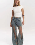 Y2K Vintage Straight Leg Jeans with Hollow Design