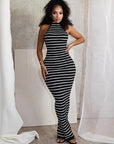 Summer Women's Backless Striped Dress