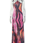 Elegant Striped Backless Bodycon Dress