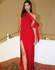 Elegant Asymmetrical Neck Long Dress for Parties