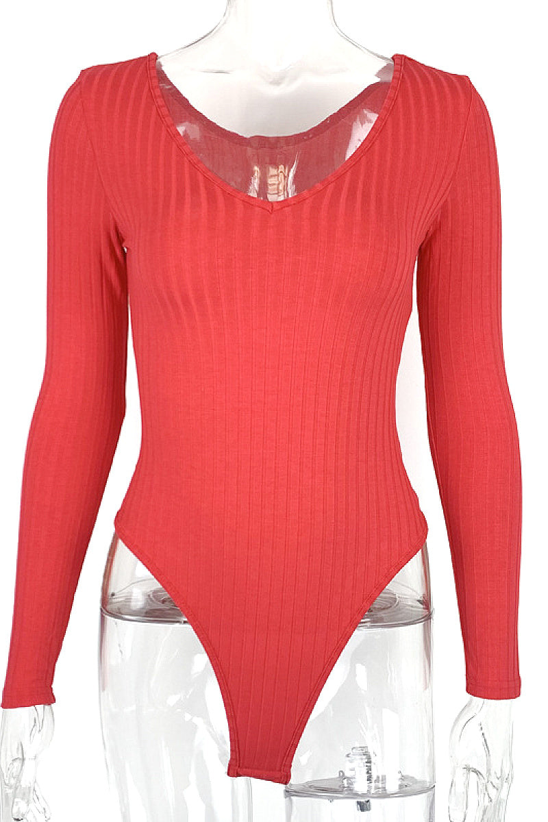 Sexy Slim Fit V-Neck Long Sleeve Bodysuit