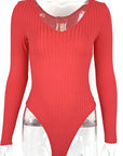 Sexy Slim Fit V-Neck Long Sleeve Bodysuit