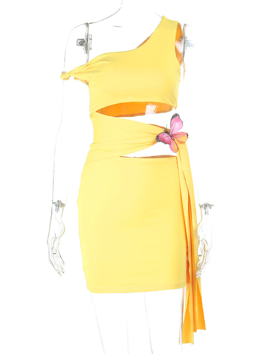 Asymmetrical Hollow Out Butterfly Decor Dress
