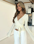 Casual V-Neck Bell Sleeve Top for Women