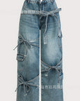 Y2K Style Bow Tie Denim Straight Leg Pants