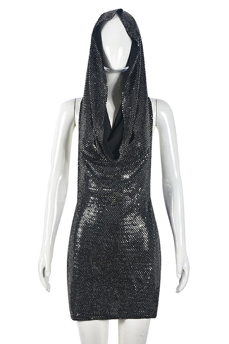 Stylish Sequin Hooded Backless Dress