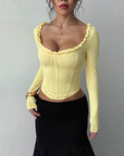 Ruffled Long Sleeve Waist Tie Top