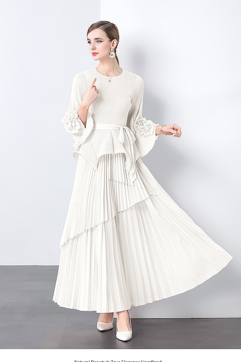 European Style Tie Waist Flare Sleeve Top Set