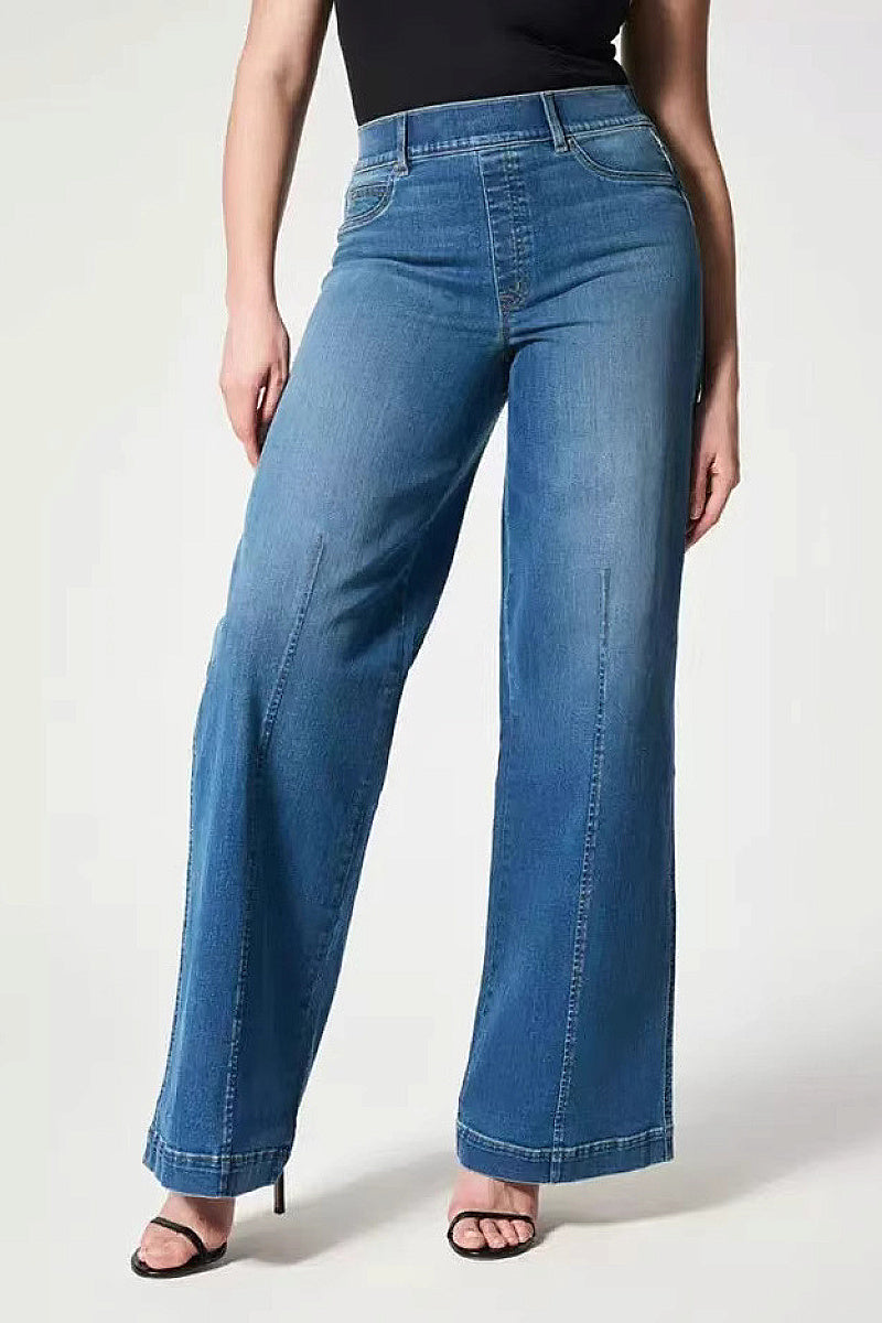 High Waist Wide Leg Stretch Denim Pants for Women