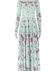 Fresh Floral Print A-Line Dress with Long Sleeves