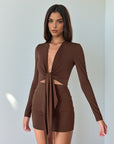 Knit Sexy Deep V Neck Long Sleeve Bodycon Dress