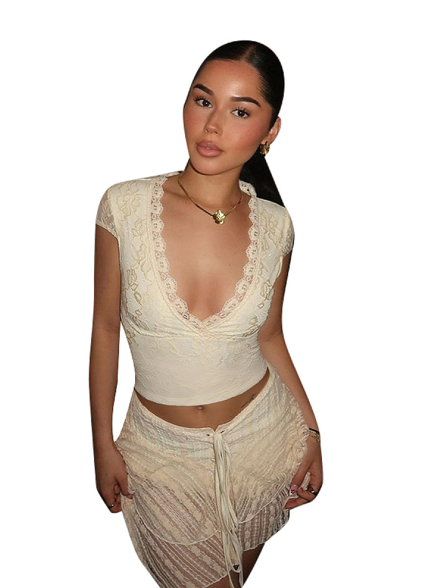 Sexy Lace V-Neck Short Sleeve Top
