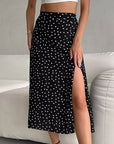 French Vintage Black Polka Dot Midi Skirt