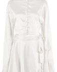 Elegant Satin Long Sleeve Button Cardigan Set
