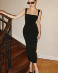 Square Neck Black Slim Fit Dress for Women