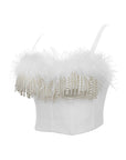 Elegant Feather Embroidered Strapless Top