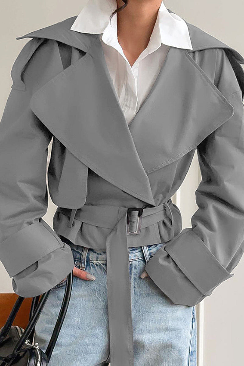 Chic Long Sleeve Tie Collar Coat for Women