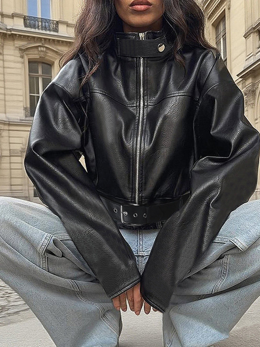 Trendy Street Style Leather Jacket for Women